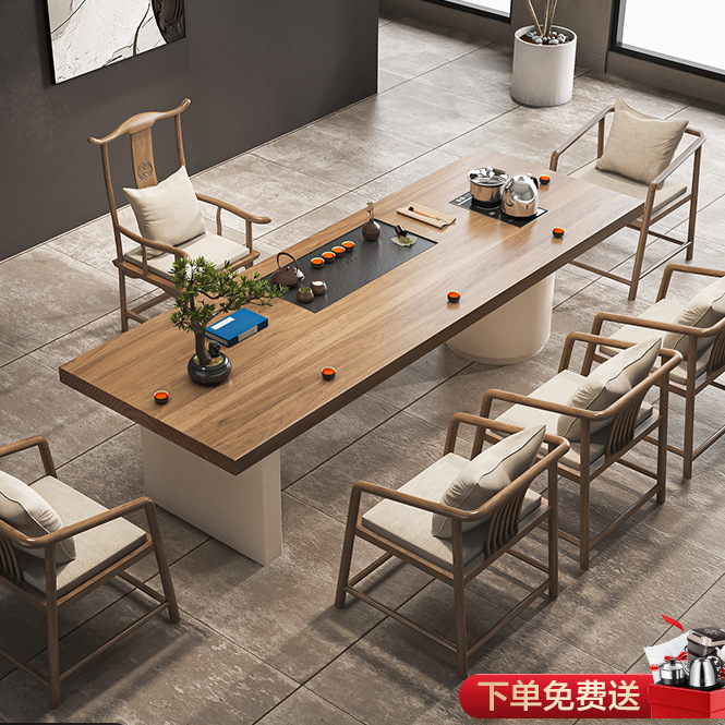 [업그레이드된 럭셔리 모델] 2.8m 티 테이블 + 호스트 체어 + 게스트 체어 5개