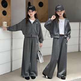 女童套装春秋款2025新款儿童时尚撒银烫钻连帽卫衣卫裤休闲两件套