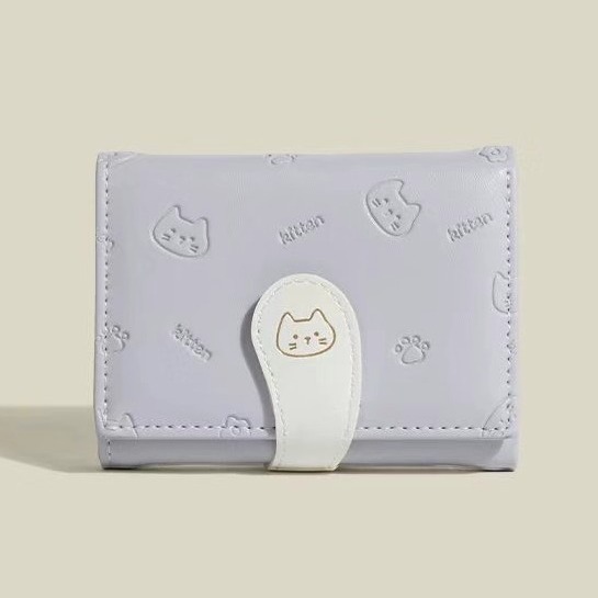 【猫のしっぽ】韓国版かわいい女性カードバッグファッションPU付きの短い三つ折り小銭入れウォレット