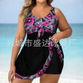 爆款分体平角裤加大码游泳衣女印花亚马逊欧美跨境坦基尼泳装女士