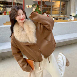 咖色皮衣派克羽绒服女冬季2025新款美拉德复古休闲大毛领加厚外套