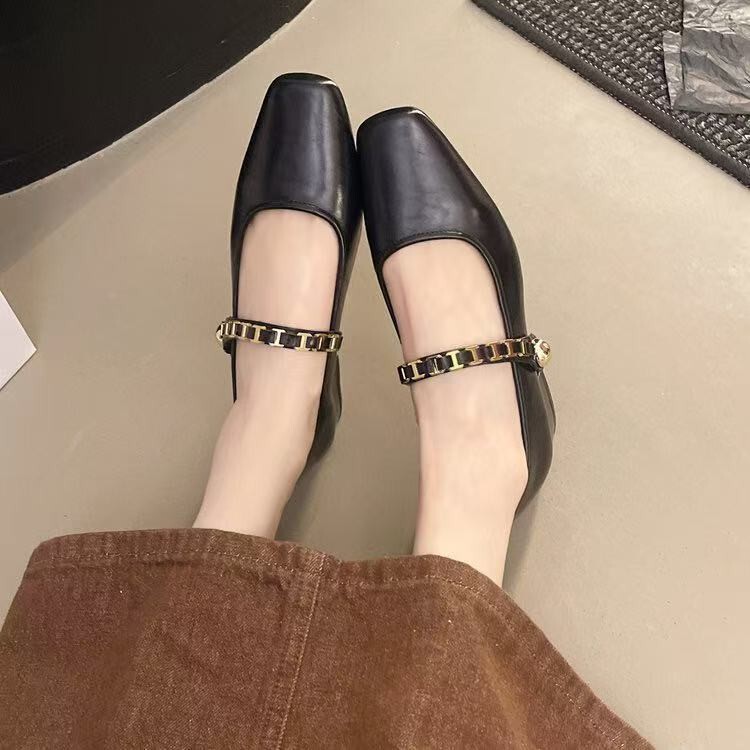 优雅粗跟一字带单鞋浅口玛丽珍鞋百搭通勤小皮鞋女2025夏季乐福鞋|undefined