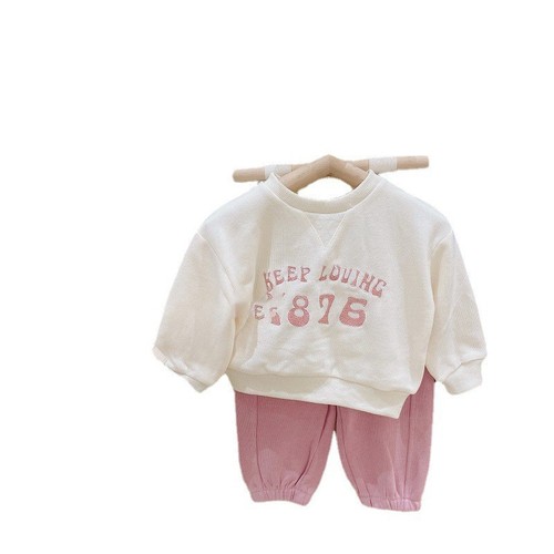 Little Girl Spring and Autumn Set 2024 New Arrival Korean Style Children's Clothing Korean Style Fashion Loose Letter Print Long Sleeve Top and Pants