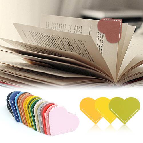 Cross-border creative PU leather heart-shaped book page holder mini business student library portable gift heart bookmark