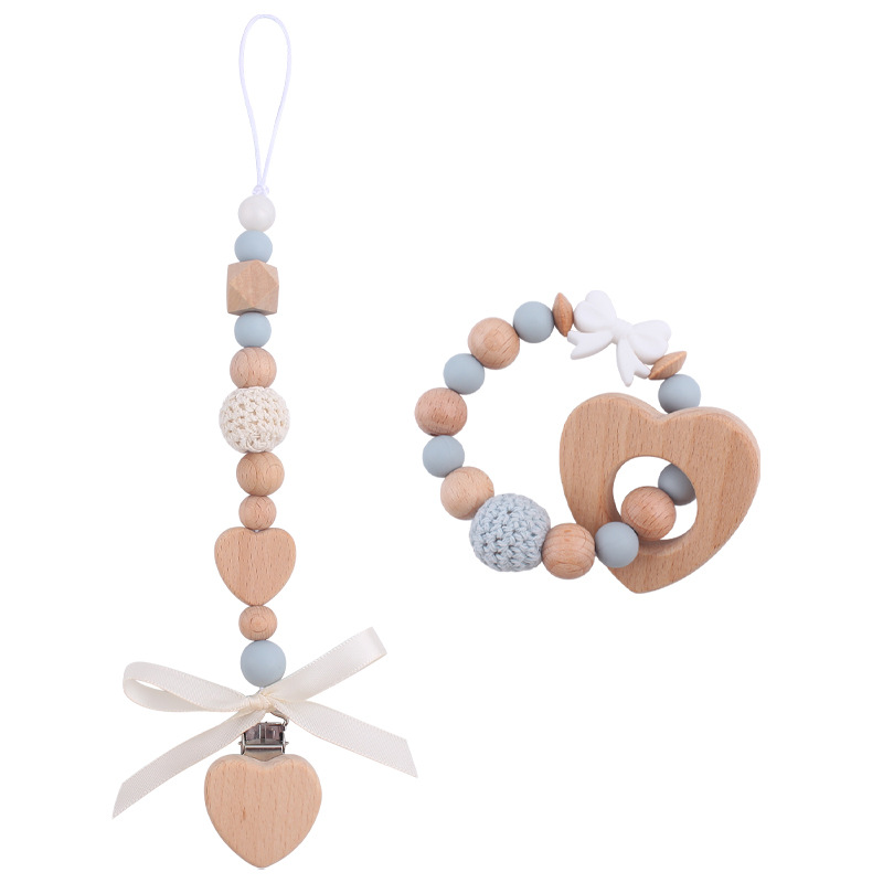 Nuevo bebé hecho a mano bowknot chupete cadena calmante bebé DIY amor mordedor pulsera juguete conjunto de dos piezas