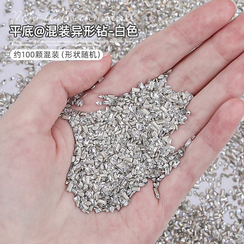 Nail circón invertida borde plano diamante Super Flash joyería de uñas blanco transparente Mini tamaño pequeño circón flash decoración de uñas