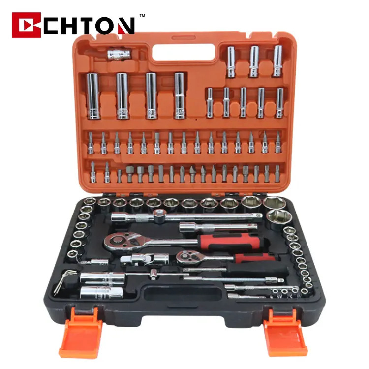 94-piece Set Of Chrome Vanadium Steel Car Repair Fast Ratchet Wrench Extension Rod Bit Head Long And Short Sleeve Tool Set