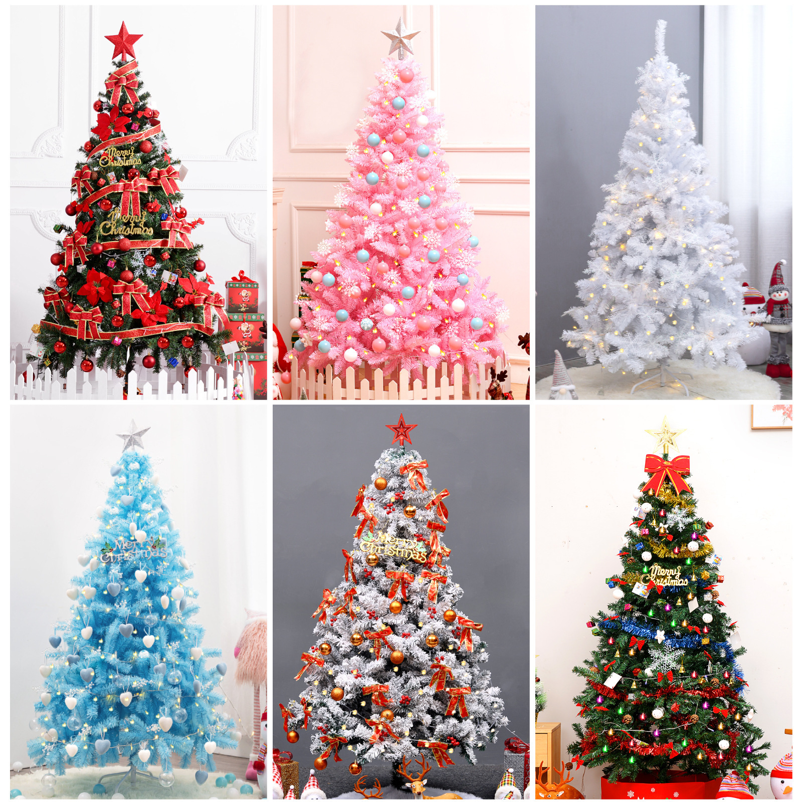 Paquete de Árbol de Navidad Transfronterizo de 1.5/1.8 Metros para Uso Doméstico, Juego de Decoración de Adornos para Árbol de Navidad Densos con Efecto de Nieve.