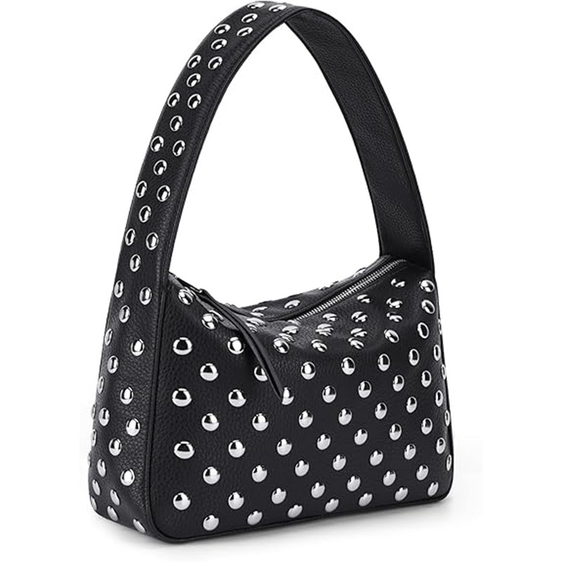 Rivet Wallet Black Shoulder Bag Y2K Women's Wallet Handbag Soft Leather Autumn Wallet Soft Bag