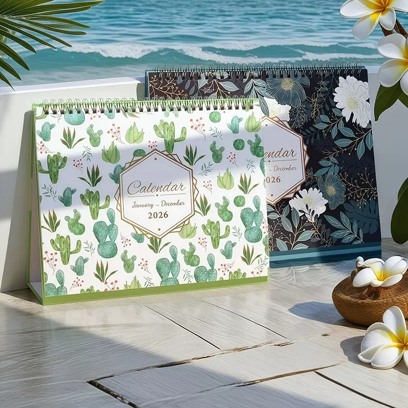 2026年亚马逊英文版台历打卡记事日历学习计划本插画手绘风台历