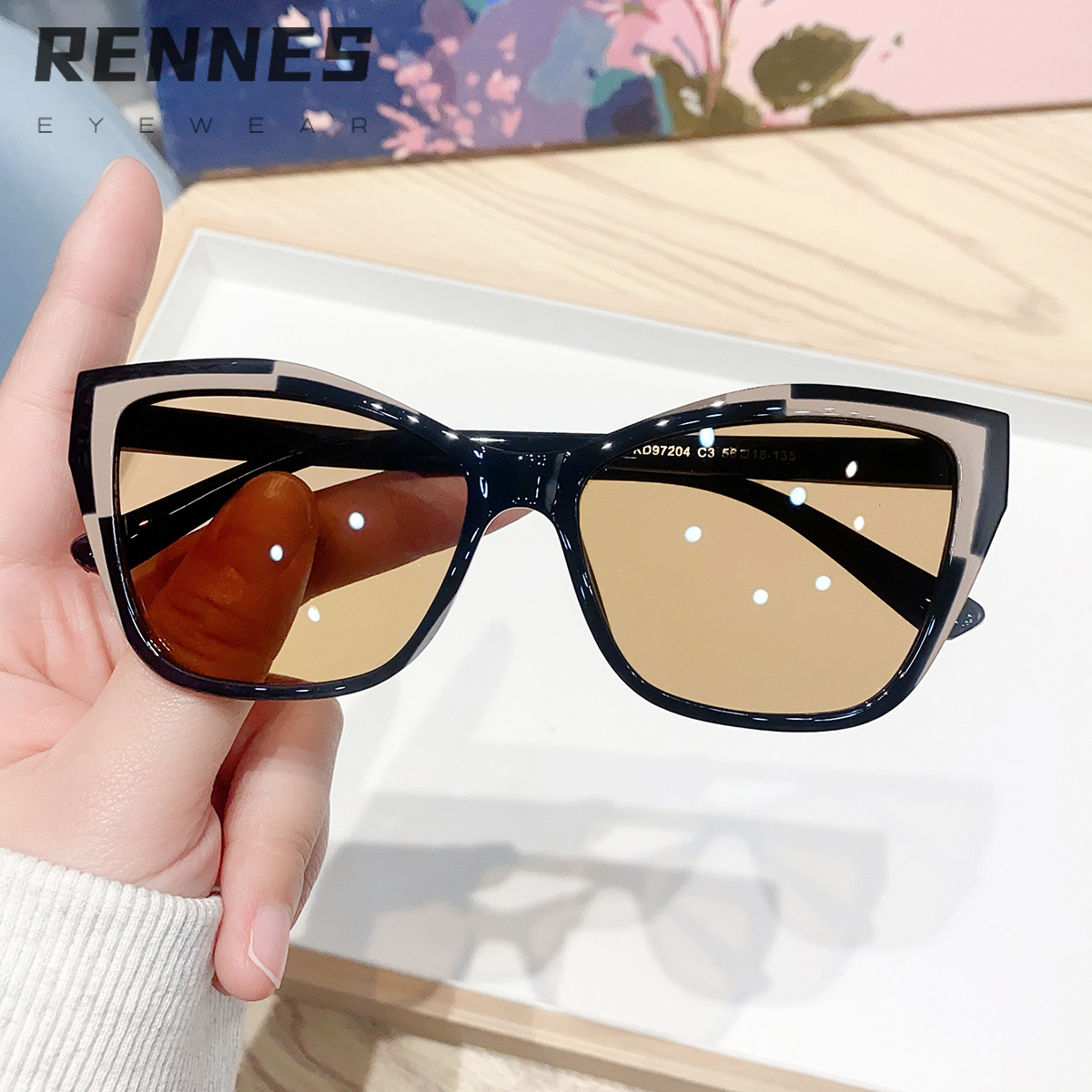 Nuevas gafas de sol para exteriores con ojos de gato en contraste de color transfronterizo