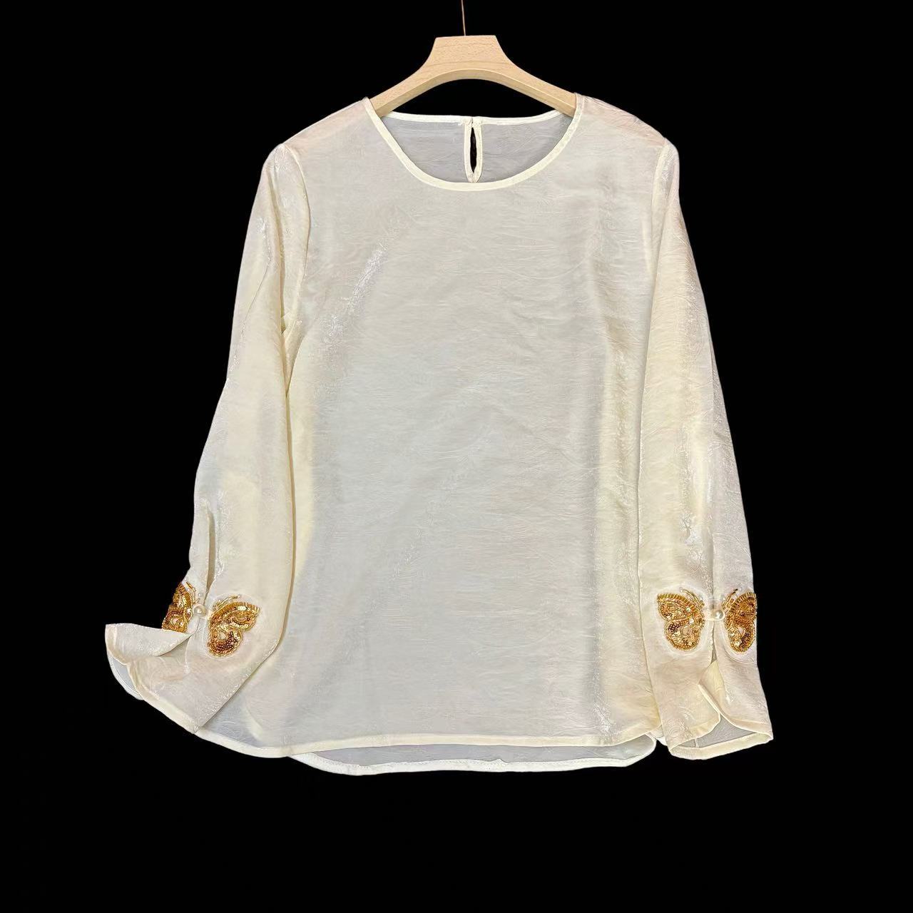 Elegant Chinese Style Jacquard Beaded Top For Women Versatile_voghion.com