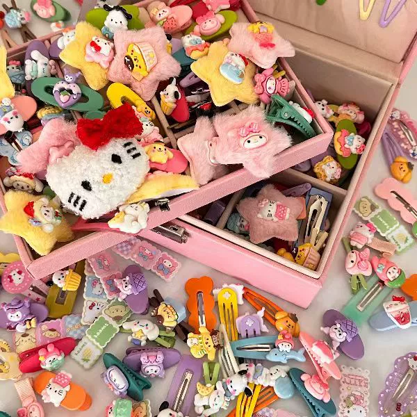 Набор аксессуаров для волос (Hello Kitty) — 10 штук милых японских мультяшных заколок, шпильки и резинки, розовый