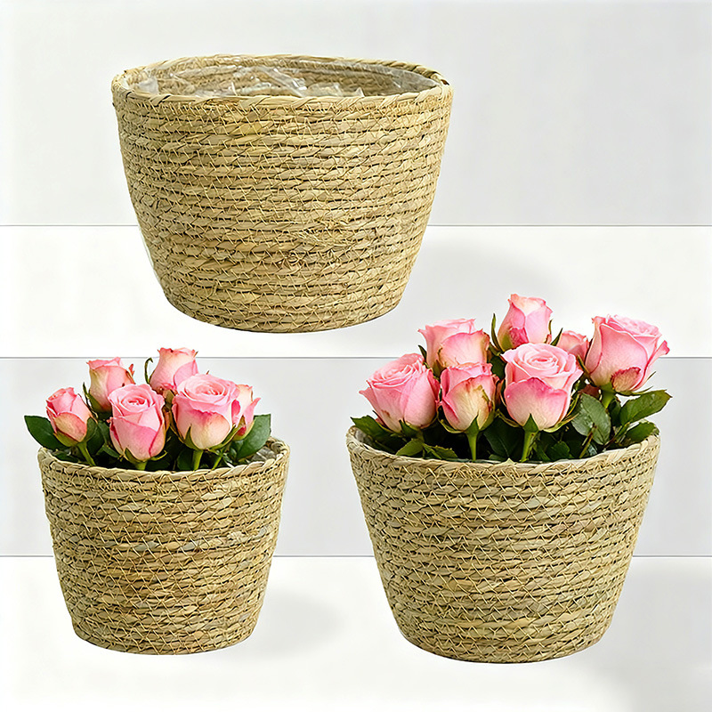 Fabricantes transfronterizos al por mayor de tela de caña tejida canasta de flores maceta de gran boca decoración doméstica maceta de plantas suculentas interiores