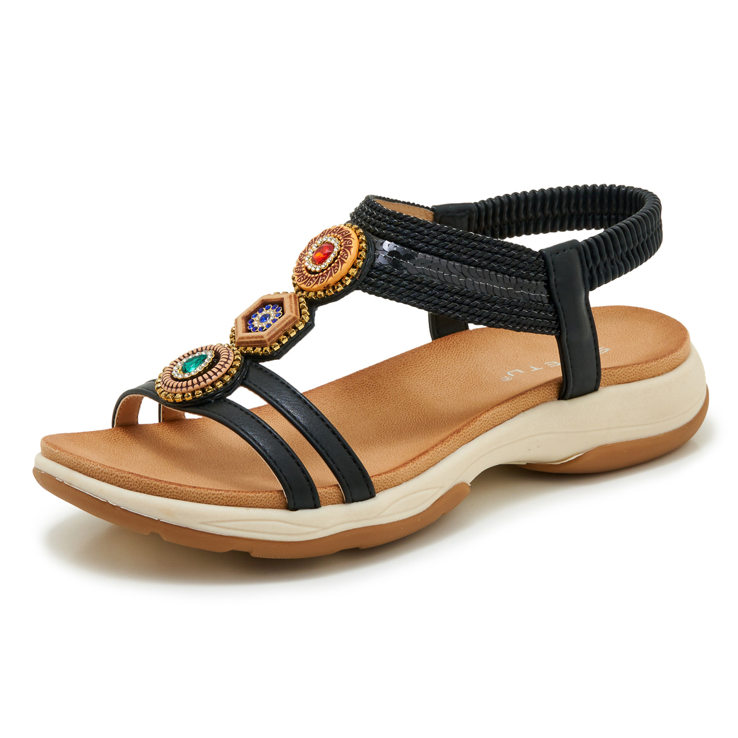 Sandal nữ đế xuồng platform phối đá màu cổ điển phong cách Amazon — màu nâu, Champagne màu, màu đen