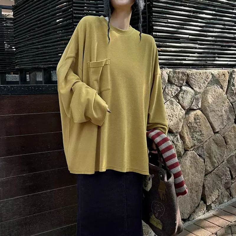 Owis Double-Sided Brushed Cloud Fleece Loose Drop-Shoulder Pocket T-Shirt, Soft and Skin-Friendly, Healing Style, Lazy Fringe 2026