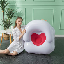 新款爱心植绒PVC充气沙发休息单人椅 带靠背清新加厚懒人沙发跨境