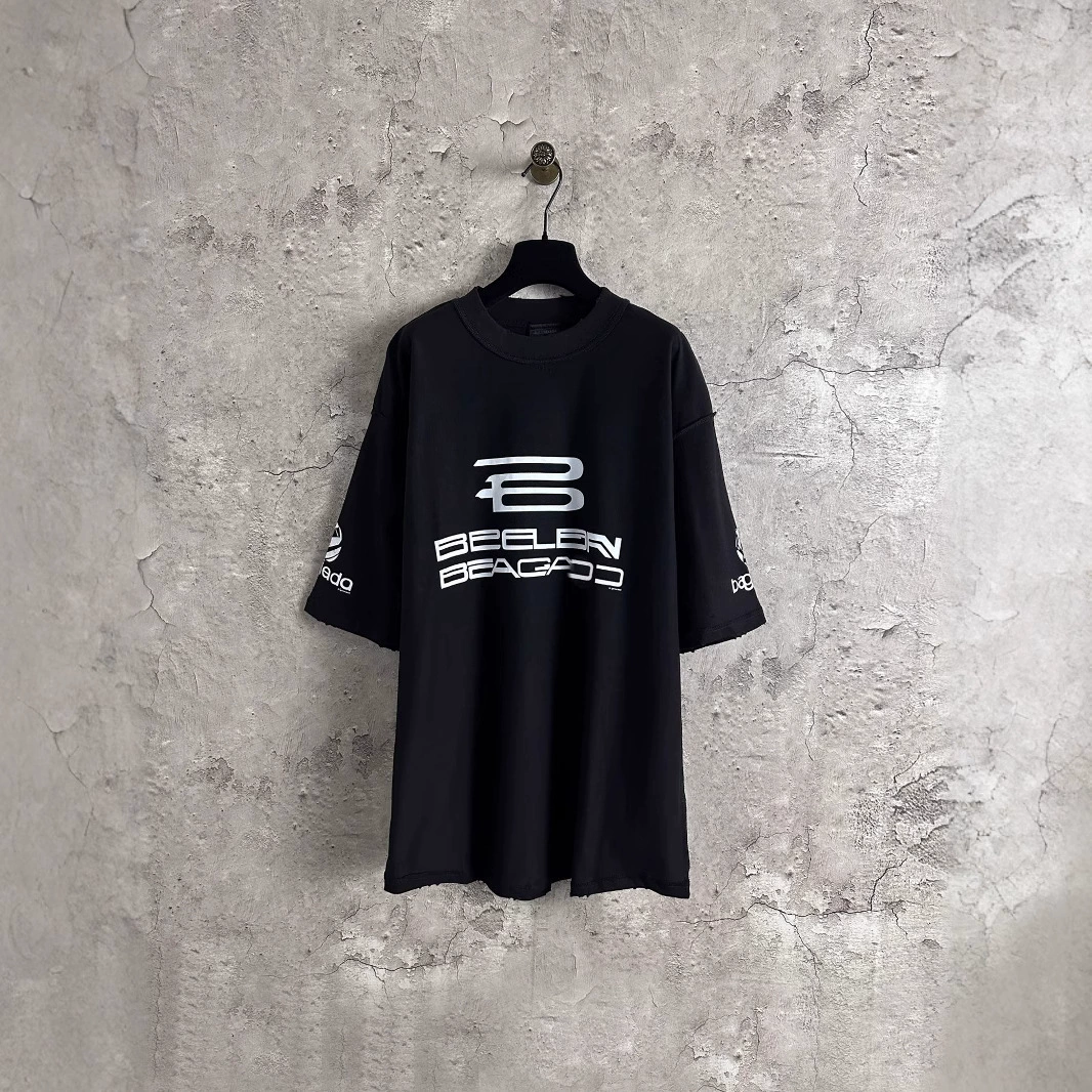 Правильная версия высококачественной футболки B бренда 25SS новой серии с обратной строчкой и принтом логотипа с короткими рукавами 2