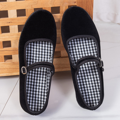 Old Beijing cloth shoes women's shoes hotel black work shoes non-slip casual mom shoes flat shoes street stall supply wholesale