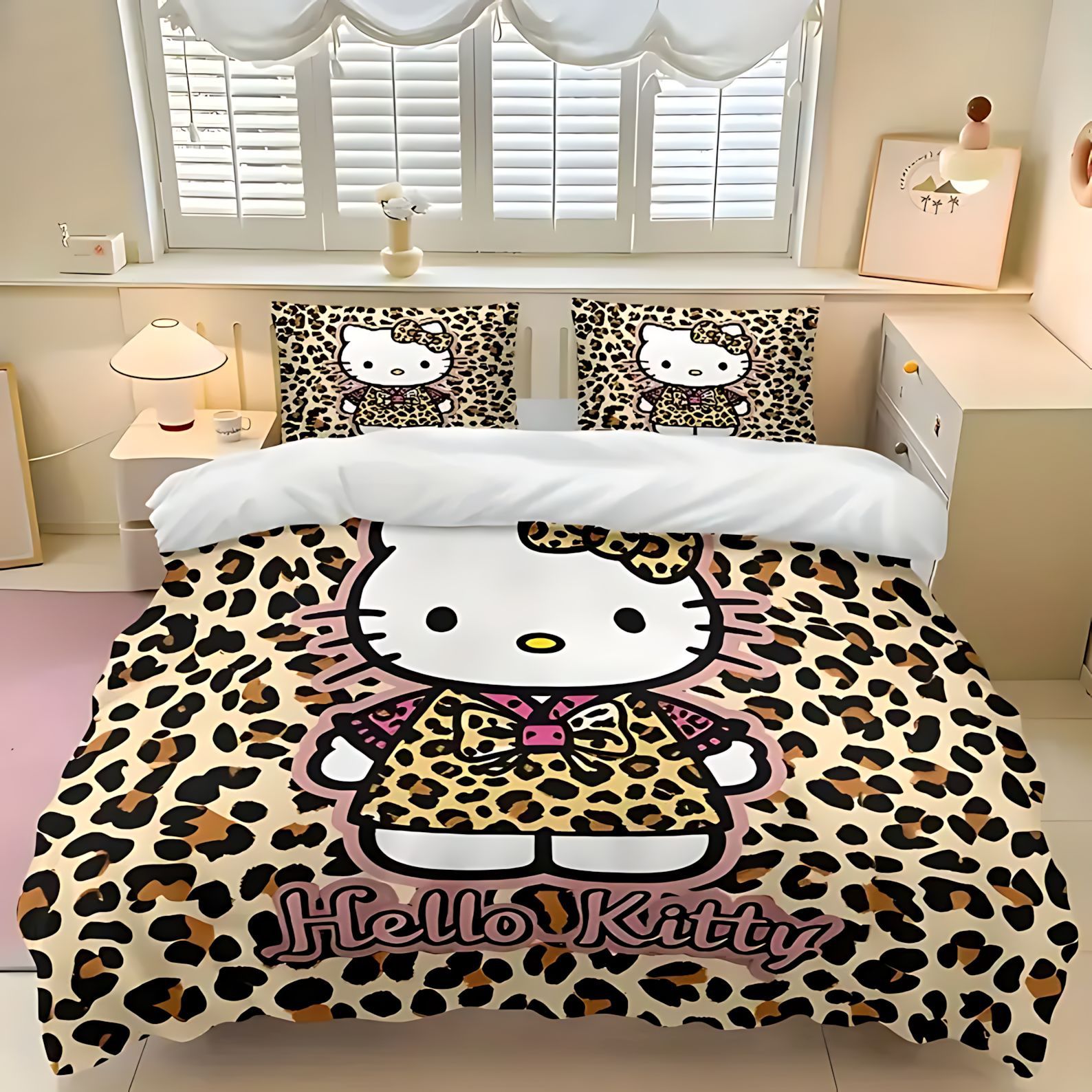 TUME / JIT transfronterizo lindo leopardo Kitty 3D impresión digital colcha colcha