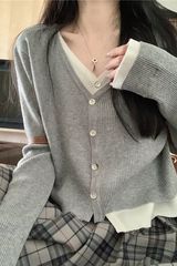 假两件针织衫女秋季上衣2025新款内搭慵懒风设计感长袖开衫上衣in