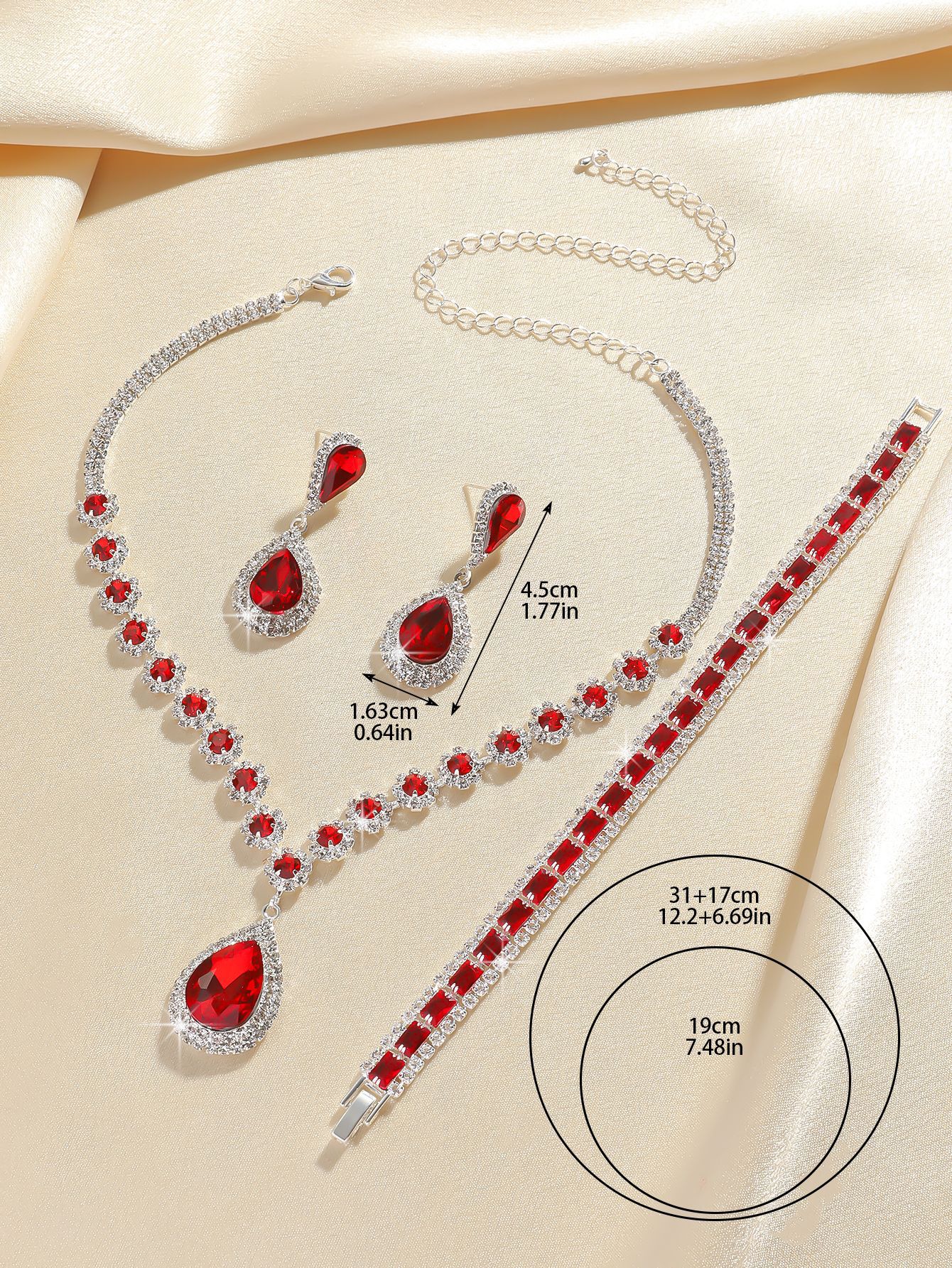 Crystal Necklace Earrings And Bracelet Jewellery Set 4 Piece_voghion.com