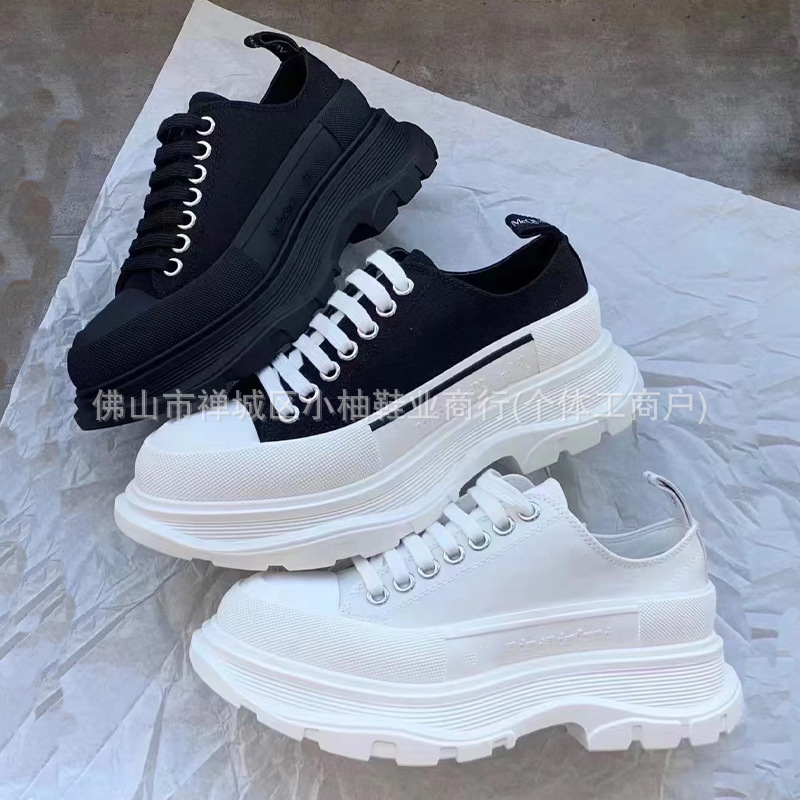 Mcqueen Canvas White Shoes for Women, Thick-Soled Platform Height-Increasing Shoes for Spring and Autumn, Couple Shoes, Dad Shoes, Thick-Soled Height-Increasing Canvas Shoes