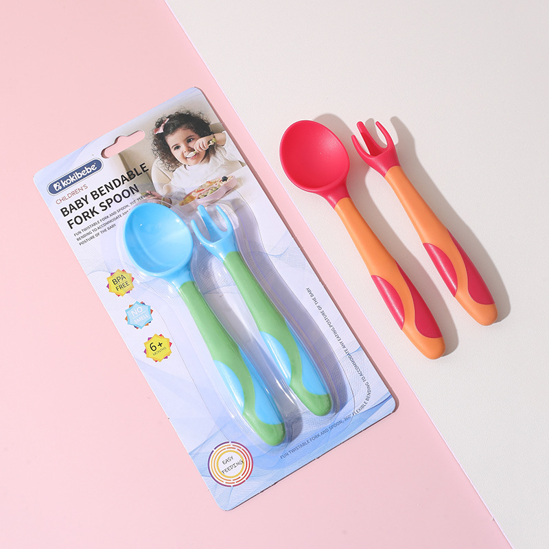 Cuchara de bebé aprendiendo a comer entrenamiento auto-comer suplemento alimenticio cuchara curvada bebé comiendo tenedor cuchara vajilla traje