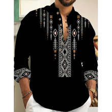 欧美男士衬衫夏季新款长袖立领潮流动物跨境印花休闲薄款衬衫男