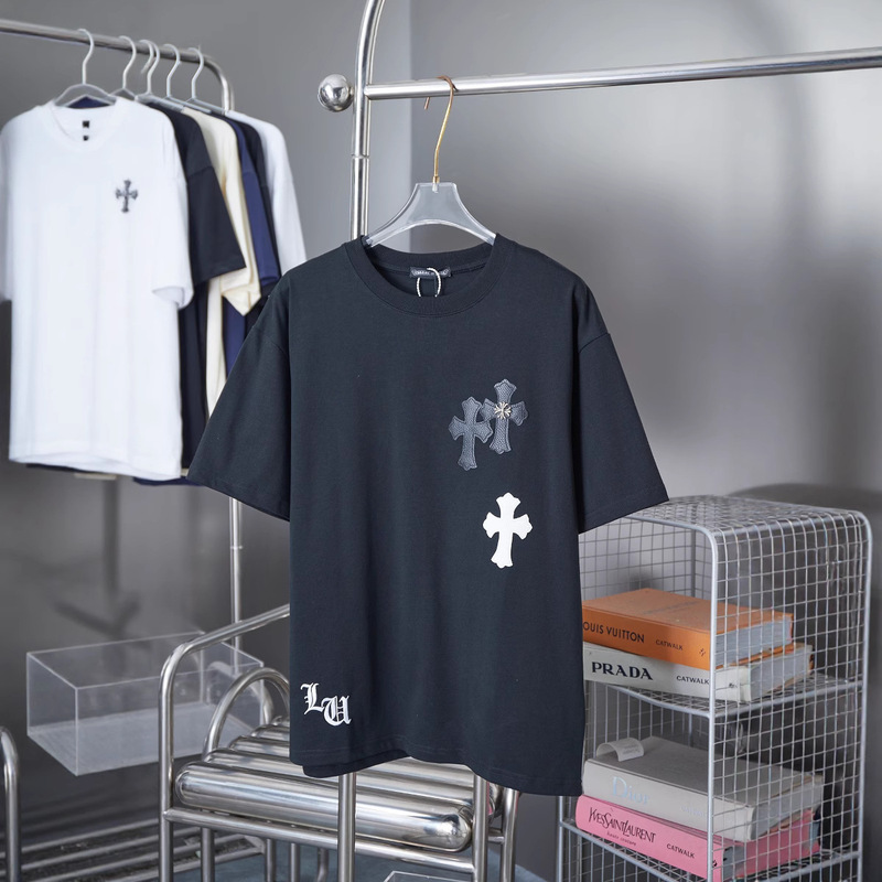 欧米クロスボーダーCHクロ春夏新作衝突色革ラベルクロ半袖tシャツ男女モデル|undefined