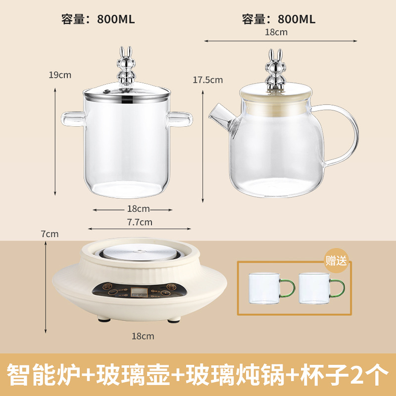800ML 유리 냄비 2 컵 스튜 스마트 베이스 (베이지)