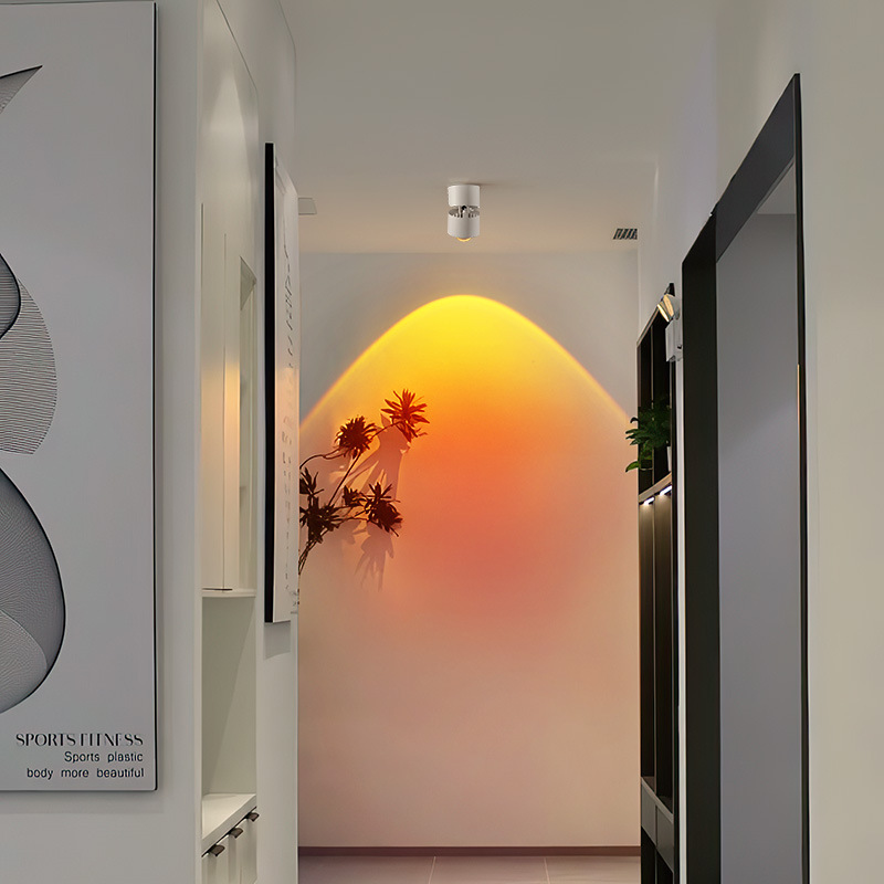 Foco abierto-montado, puesta del sol, puesta del sol, lavado de la pared, ángulo ajustable, entrada casera de la sala de estar, decoración de la iluminación de la tienda, lámpara de la atmósfera