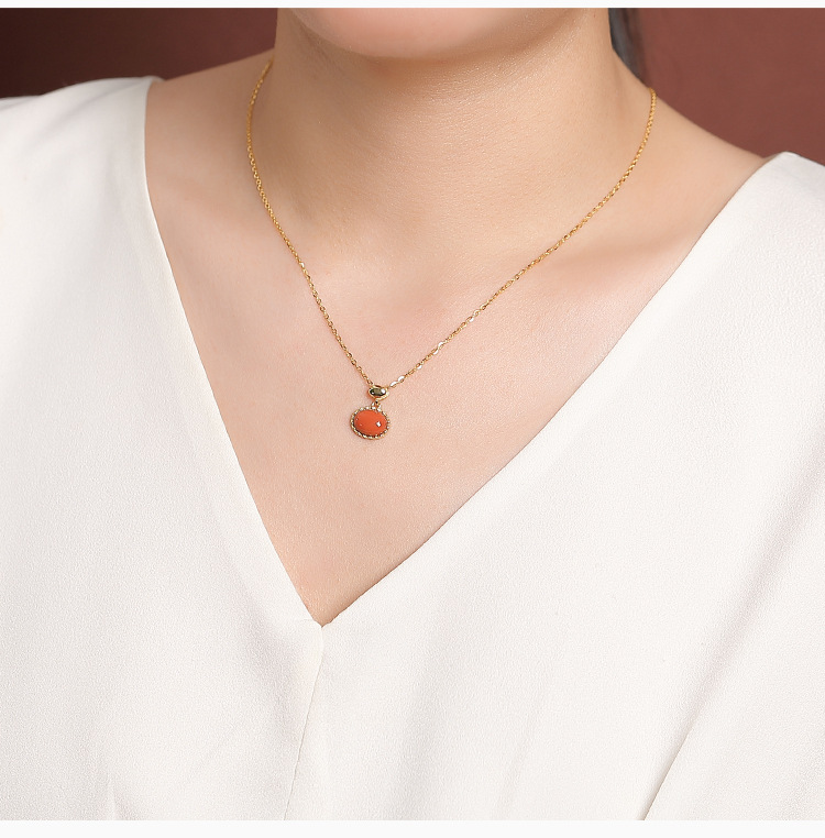 Mặt dây chuyền bạc S925 mạ vàng phối đá onyx đỏ hình học đơn giản — Mật sáp chi tiết 8