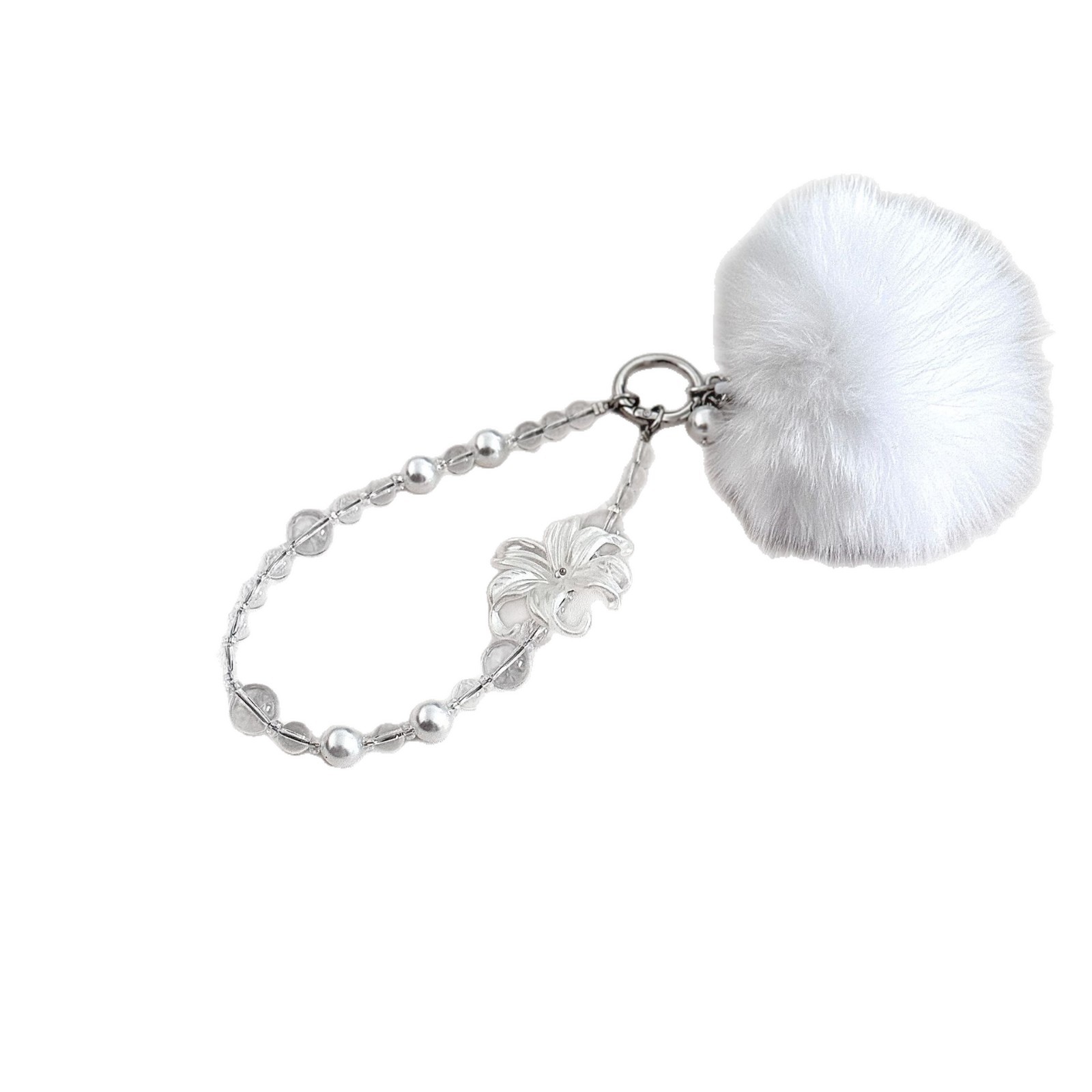 Originalmente, el cabello de pelo de zorro de gran tamaño para teléfonos móviles, cuentas de cristal transparentes, bolsas colgantes, colgantes de llaveros de automóviles