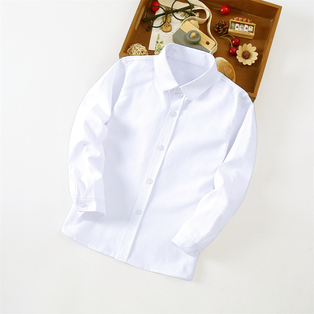 Camisa blanca pura de las muchachas manga larga cuello redondo de los niños uniformes de la Escuela de las muchachas blancas fabricantes de la camisa de manga larga de los niños ahora