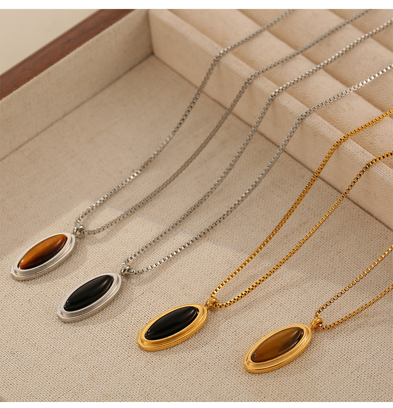 Simple Style Geometric Natural Stone Titanium Steel Pendant Necklace In Bulk display picture 7