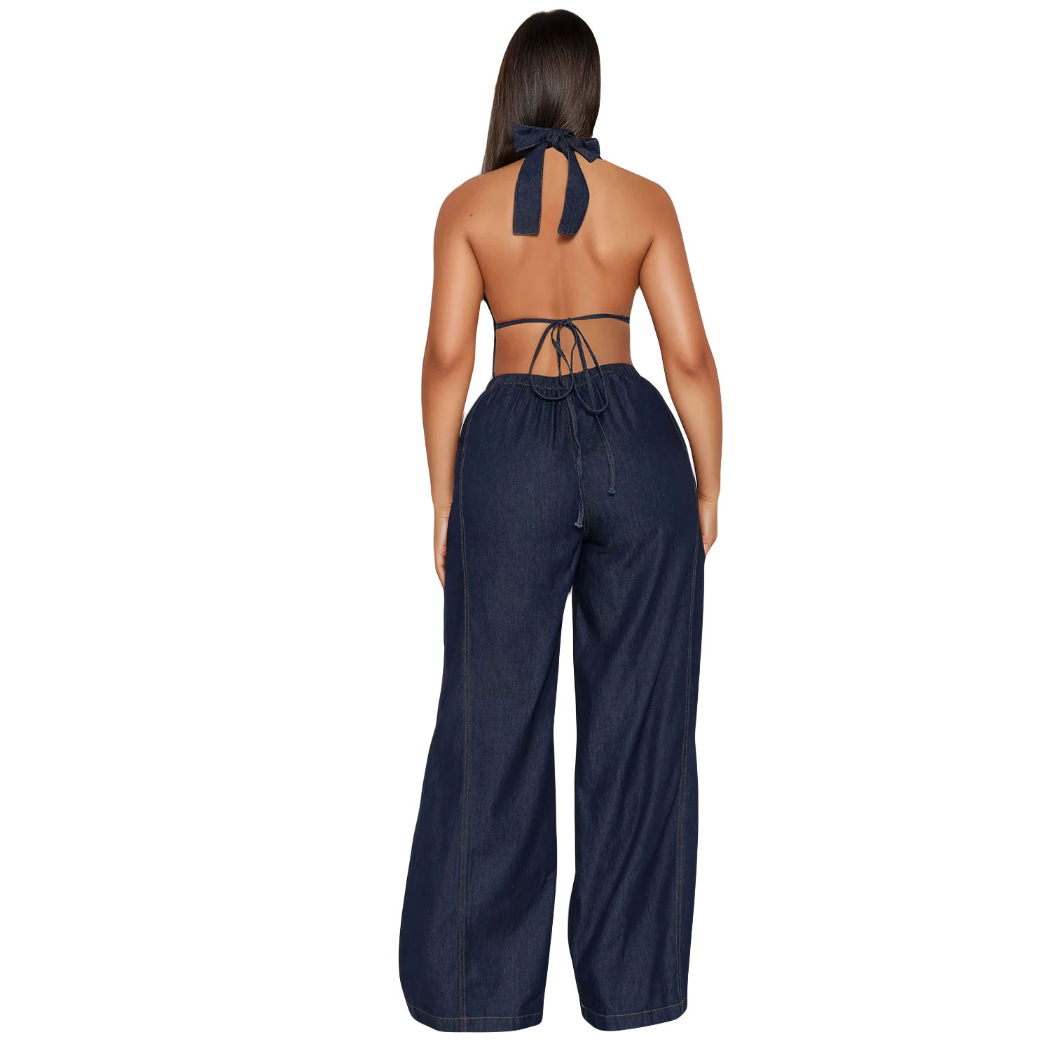 Slim Waist Washed Denim Jumpsuit Sleeveless Overall For Women American Style Straight Loose Fit_ecoleips.com