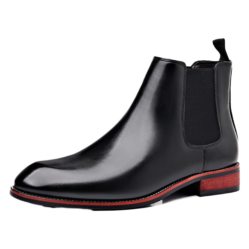Chelsea boots men's autumn breathable pointed ankle boots British style high-top leather shoes mid-Top Martin boots trendy leather boots