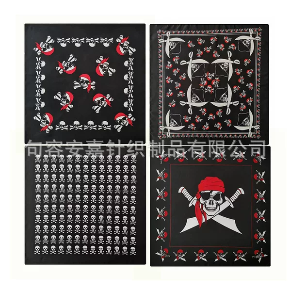Factory direct pirate series bandana polyester 4 flower square outdoor riding hip-hop hip-hop scarf