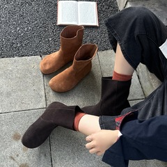 真皮复古西部靴平底短筒靴女秋季2025新款显瘦软底勃肯两穿马丁靴