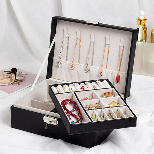 Jewelry box, double layer jewelry storage box, multifunctional earring box, jewelry storage, leather home jewelry display