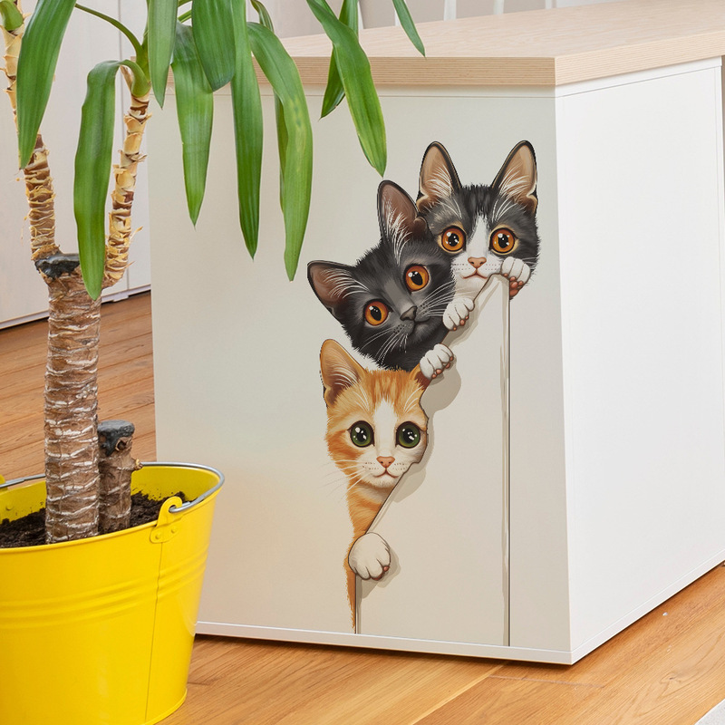Foreign trade peep three kittens bedroom living room porch dormitory home decoration wall stickers self-adhesive wholesale