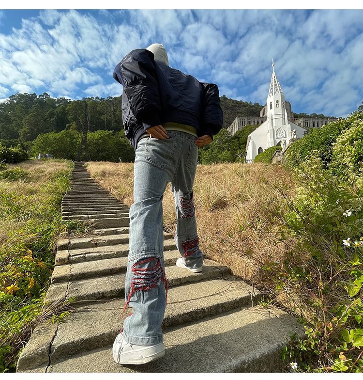 Ripped Straight-leg Jeans