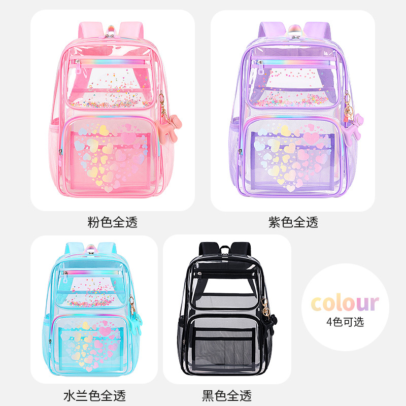 Venta directa de fábrica Amazon comercio exterior bolsa transparente moda dibujos animados mochila escolar para niños y niñas escuela primaria escuela secundaria escuela secundaria mochila