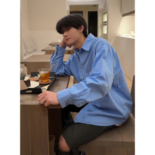 Klein Blue Long-sleeved Shirt for Boys Young Wear Spring and Autumn Draped Shirt Jacket