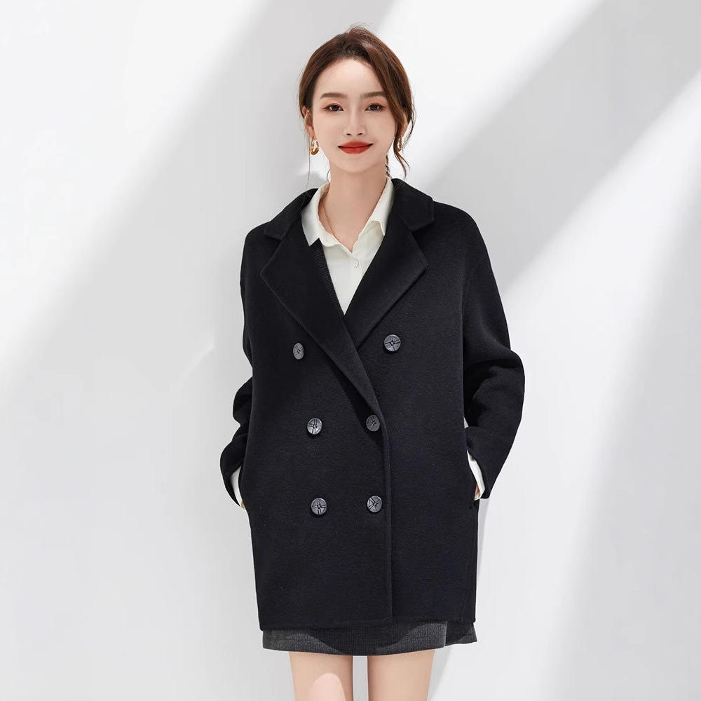 가을 겨울 여성용 100% 순수 울 양면 모직 코트, 한국식 짧은 스타일, 작은 사람들을 위한 1 코트, 루즈하고 짧고 키가 크다
