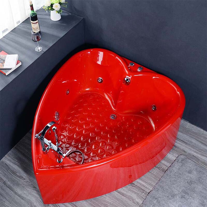 Heart-Shaped Red Double Bathtub Couple Hotel Bathtub Home Bubble Surfing Massage Bathtub Internet Celebrity Love Bathtub