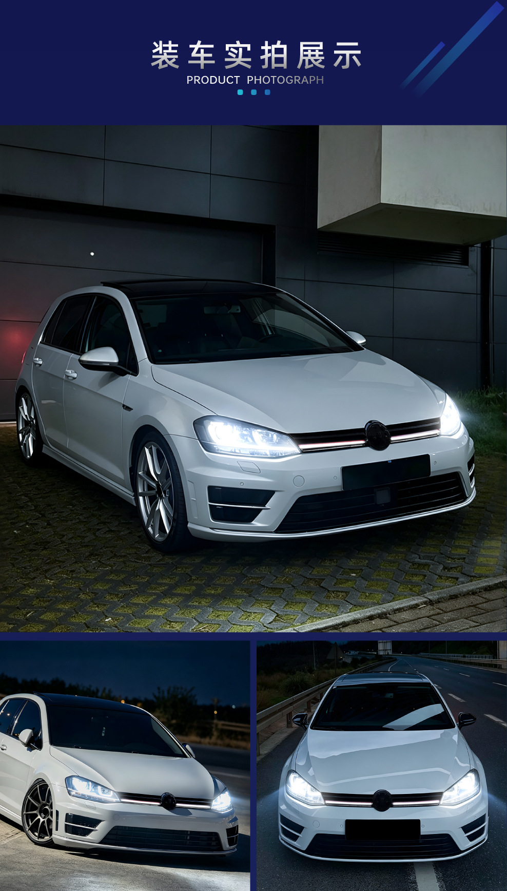 Suitable for Golf 7 MK7 2013-2016 R model honeycomb LED illuminated center grille modification