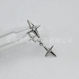 ASTM F-136钛合金流星群锆石吊坠耳钉四芒星群耳骨钉穿刺耳饰跨境