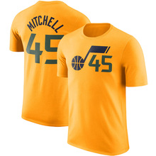 亚马逊篮球T恤NBA爵士米切尔45号球衣短袖男士夏季运动印花T恤